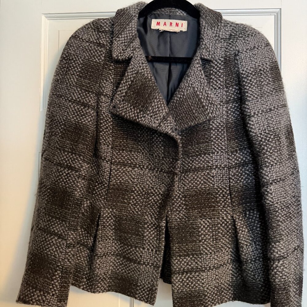 Marni Gray/Dark Gray Checked Tweed Blazer - Size 40 (US size 4-6)